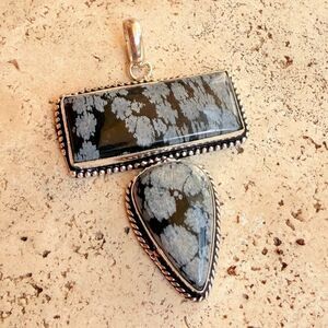 Snowflake Obsidian Statement Pendant 925 Silver Overlay